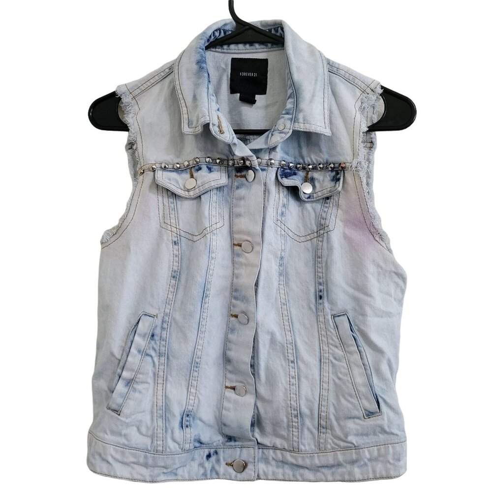 Forever 21 Denim Vest Womens Size Small Embellished Light Wash  Jean Jacket